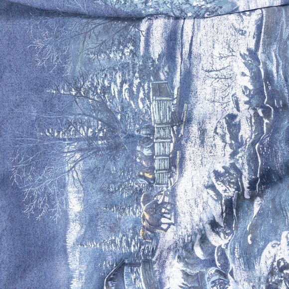 Vintage Art Unlimited Winter Cabin All Over Print Mock Neck Sweatshirt XL - Picture 9 of 13